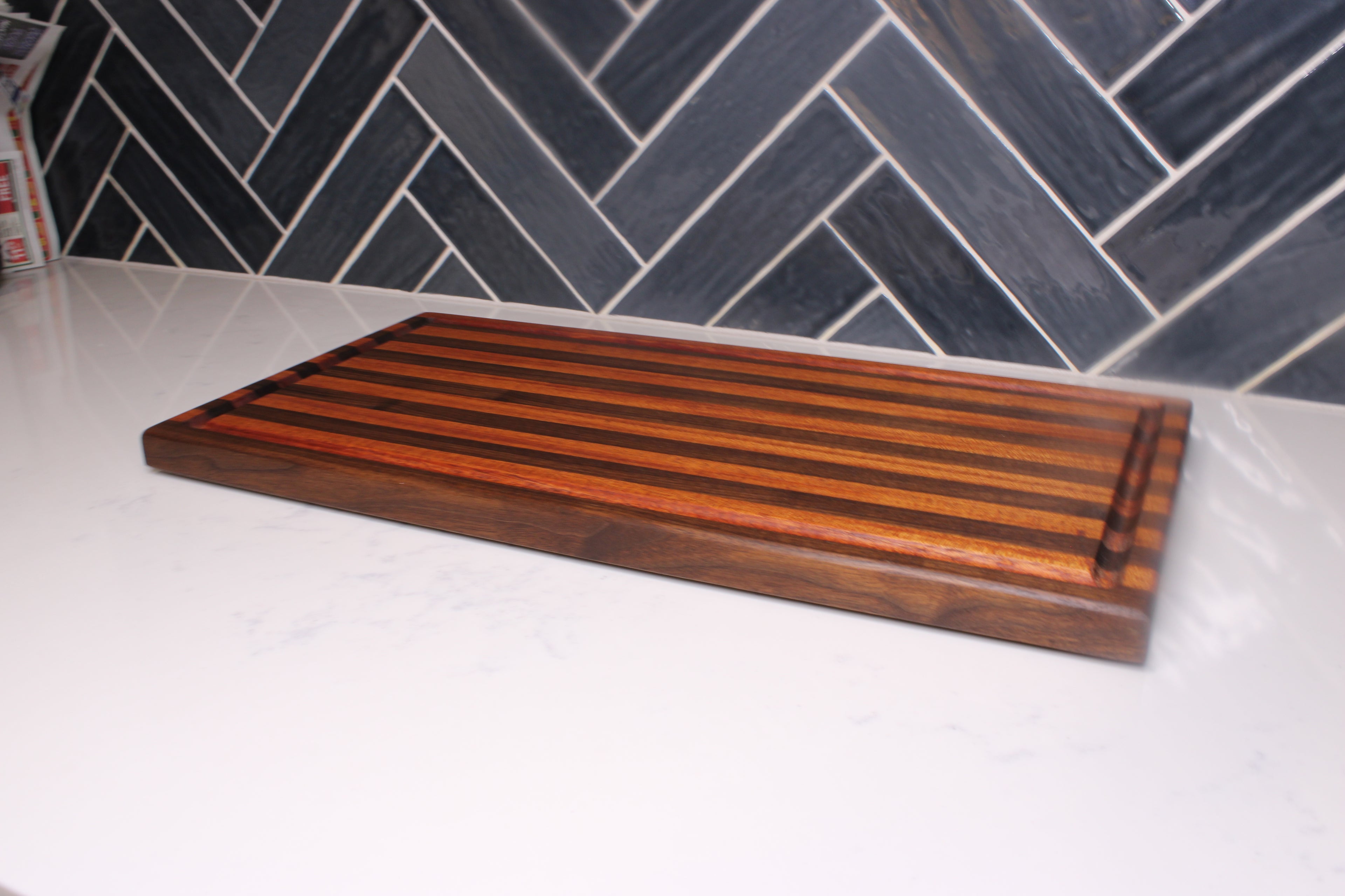 African Mahogany x Walnut Edge Grain Cutting Board- 21 x 10 1/2