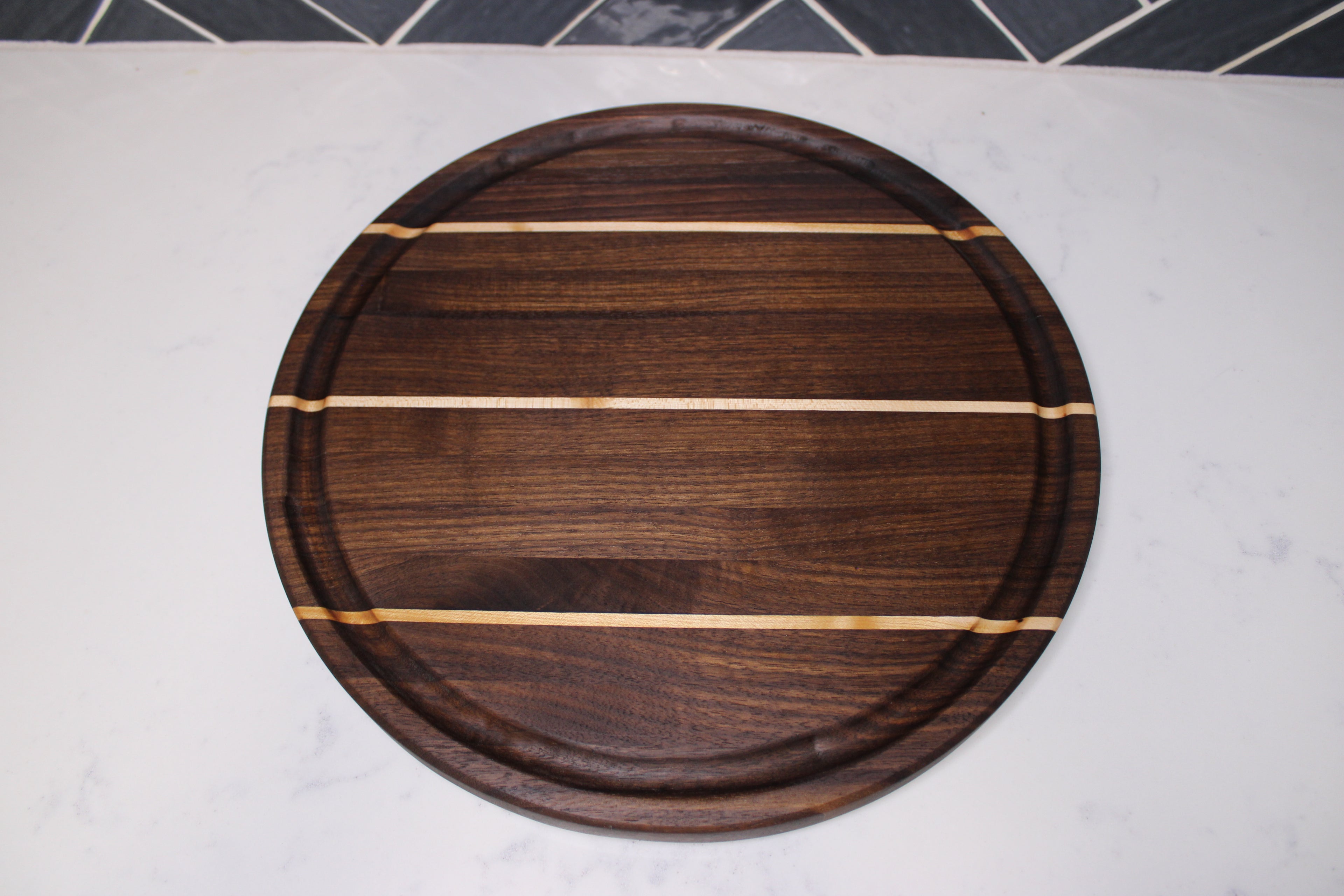 Walnut/ Maple Round Edge Grain Cutting Board- 14” Diameter