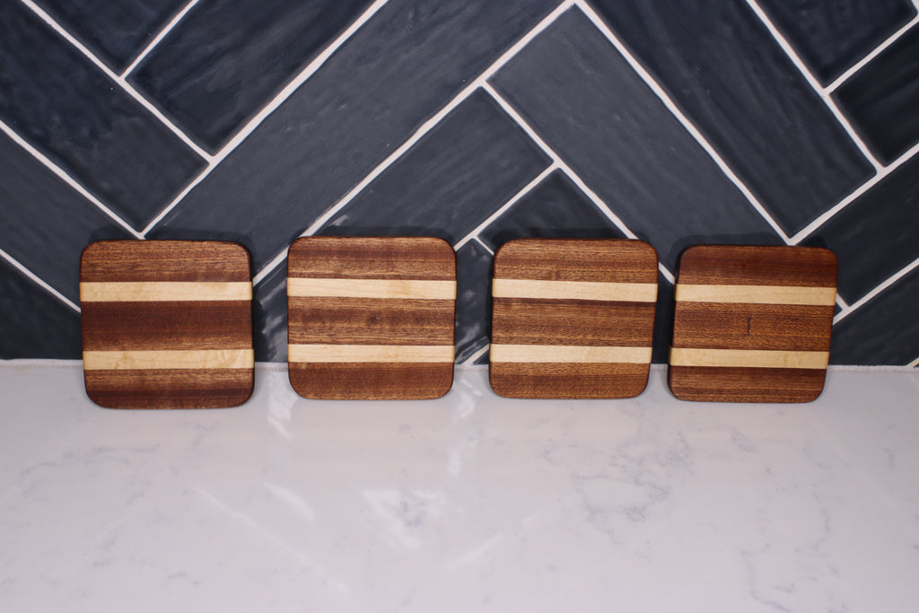Sapele/ Maple Hardwood Coasters- Set of 4