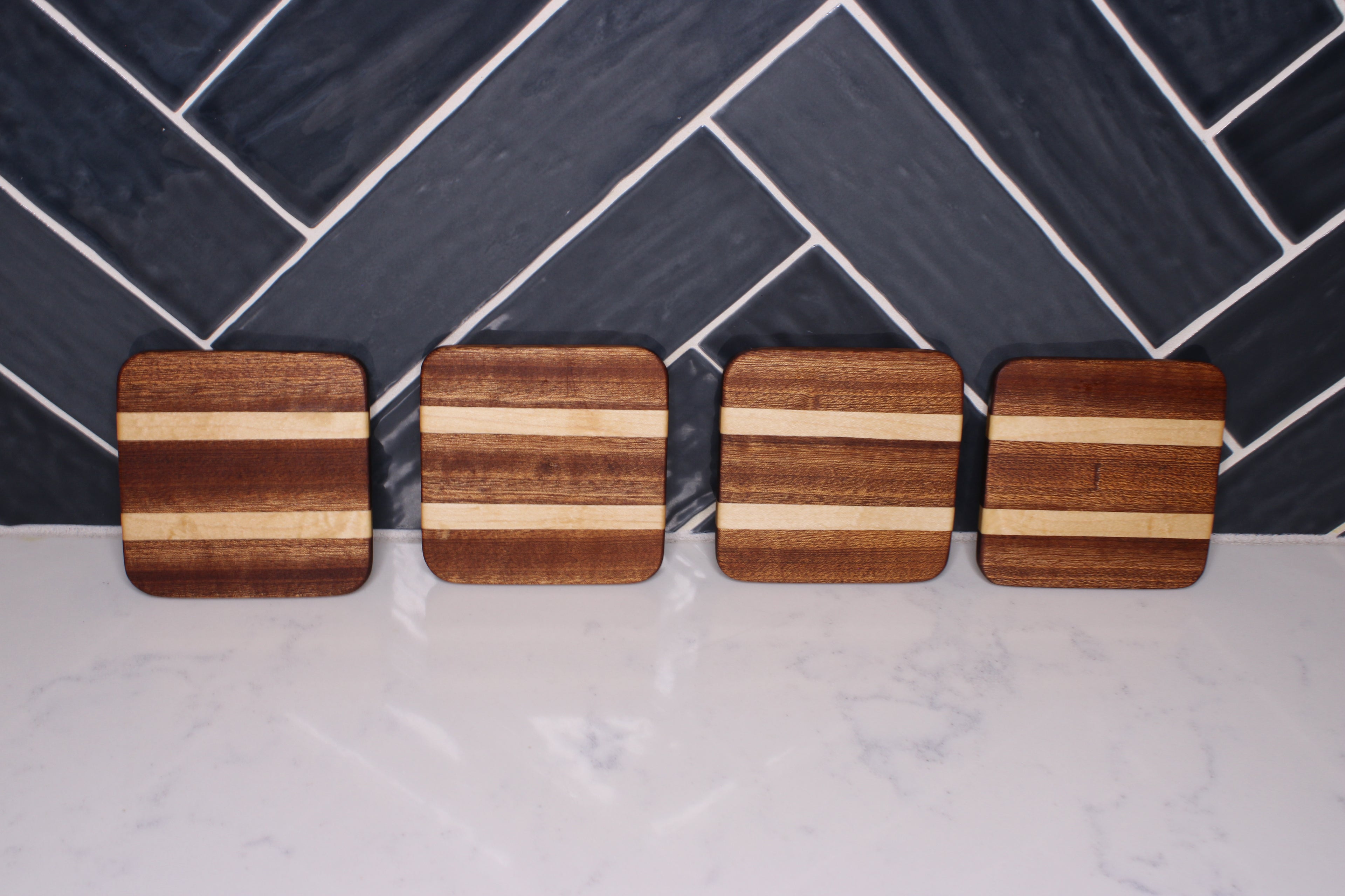 Sapele/ Maple Hardwood Coasters- Set of 4