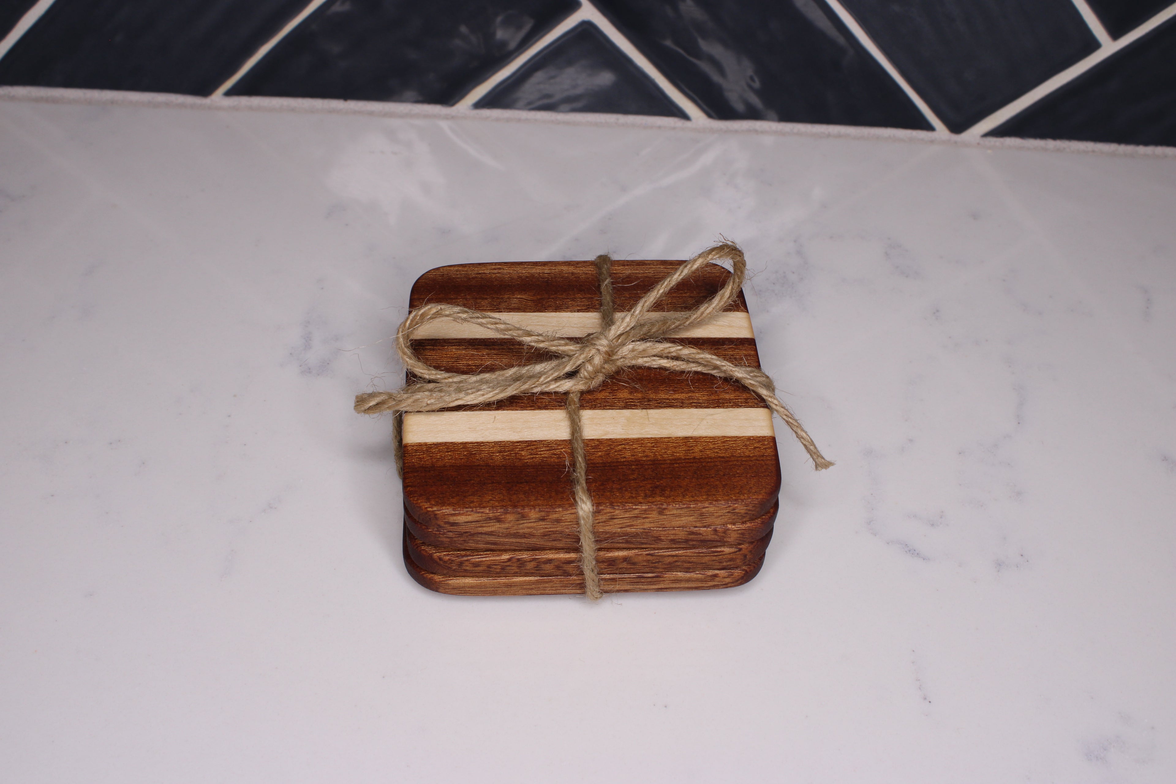 Sapele/ Maple Hardwood Coasters- Set of 4