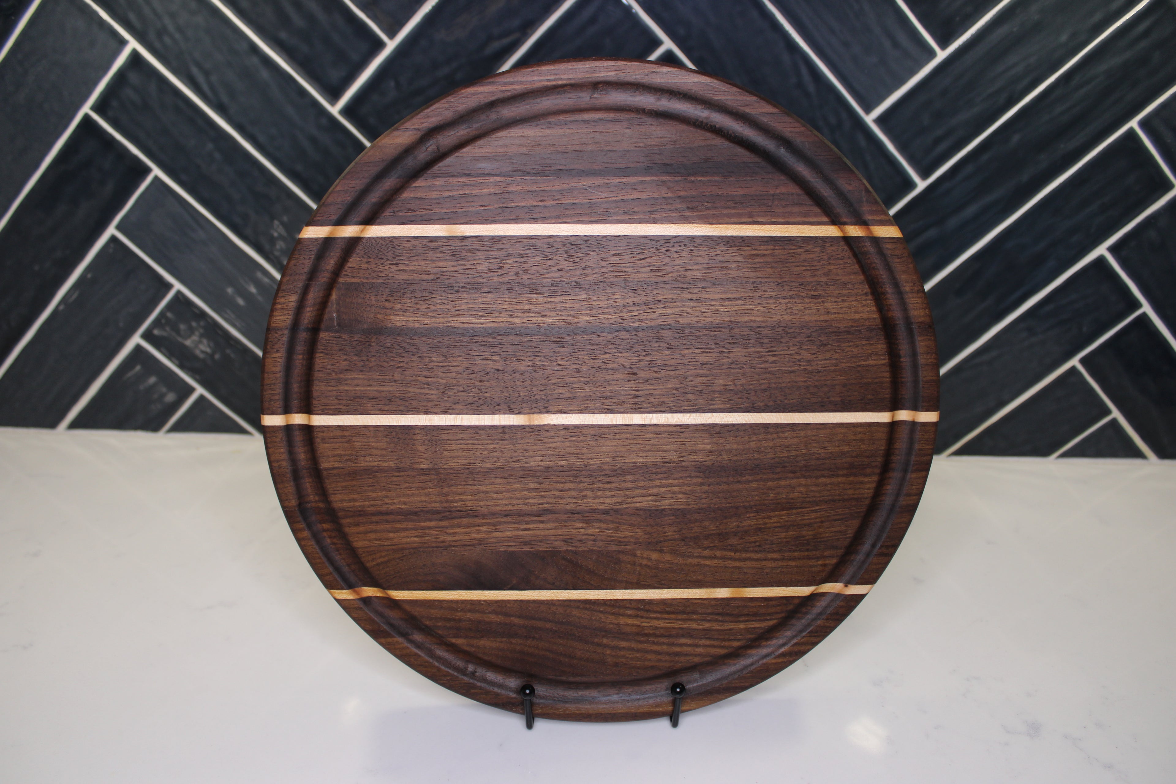 Walnut/ Maple Round Edge Grain Cutting Board- 14” Diameter