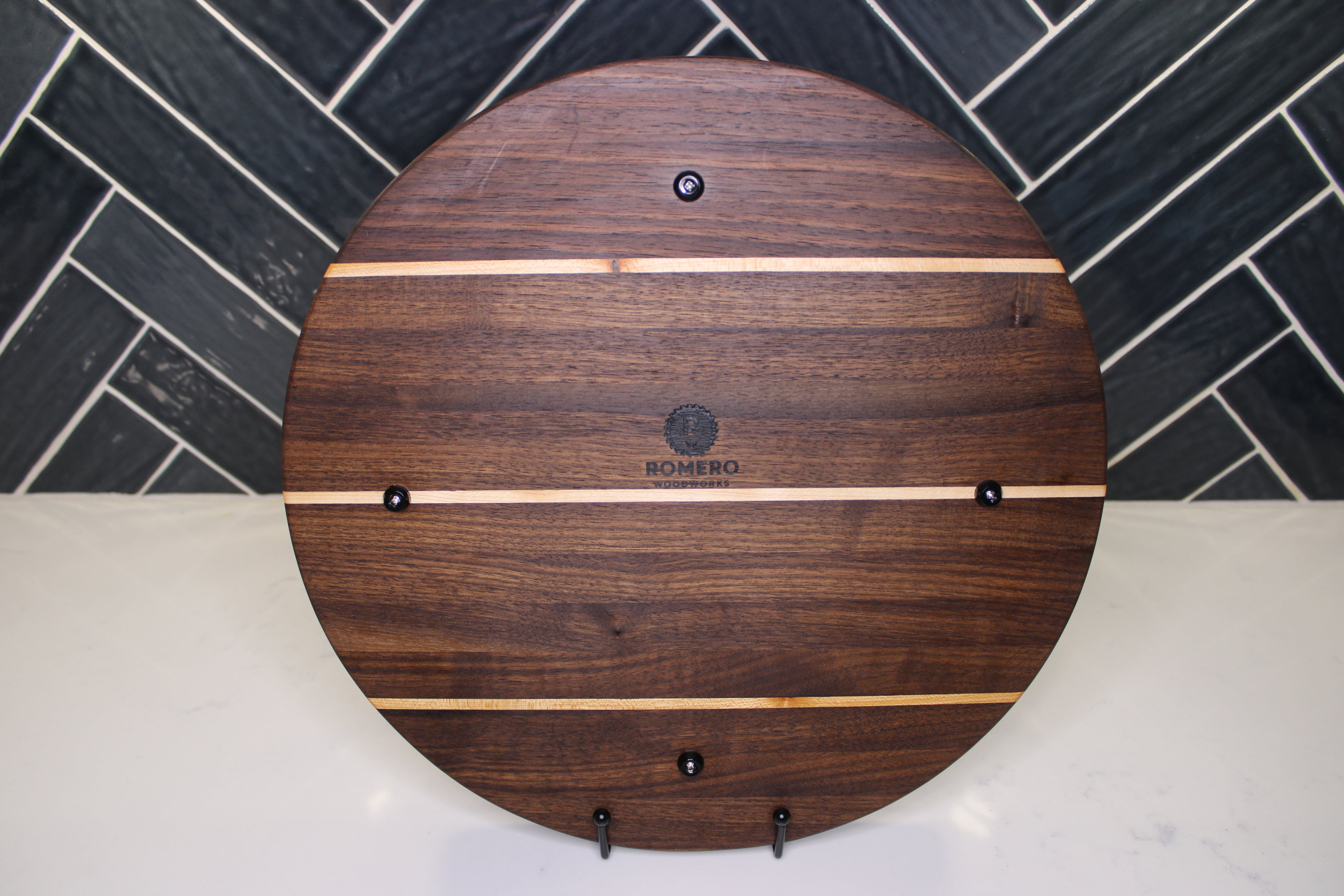 Walnut/ Maple Round Edge Grain Cutting Board- 14” Diameter