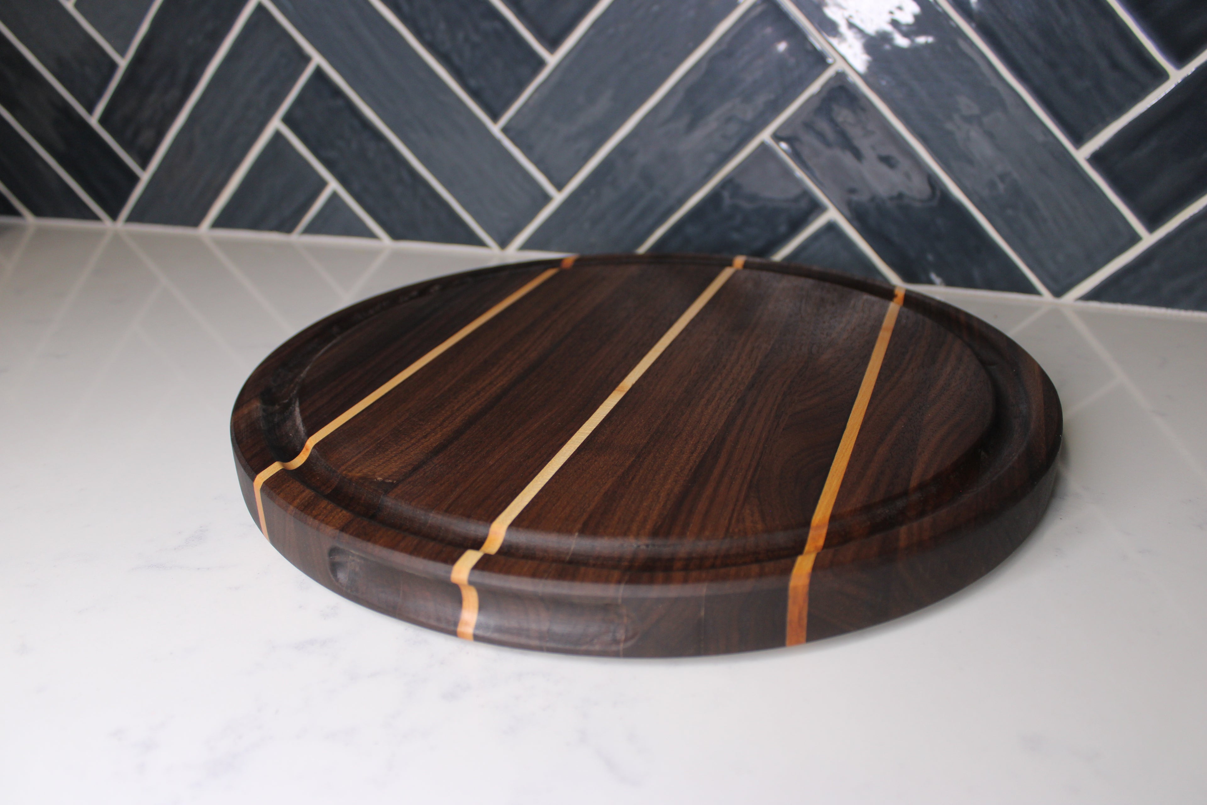 Walnut/ Maple Round Edge Grain Cutting Board- 14” Diameter