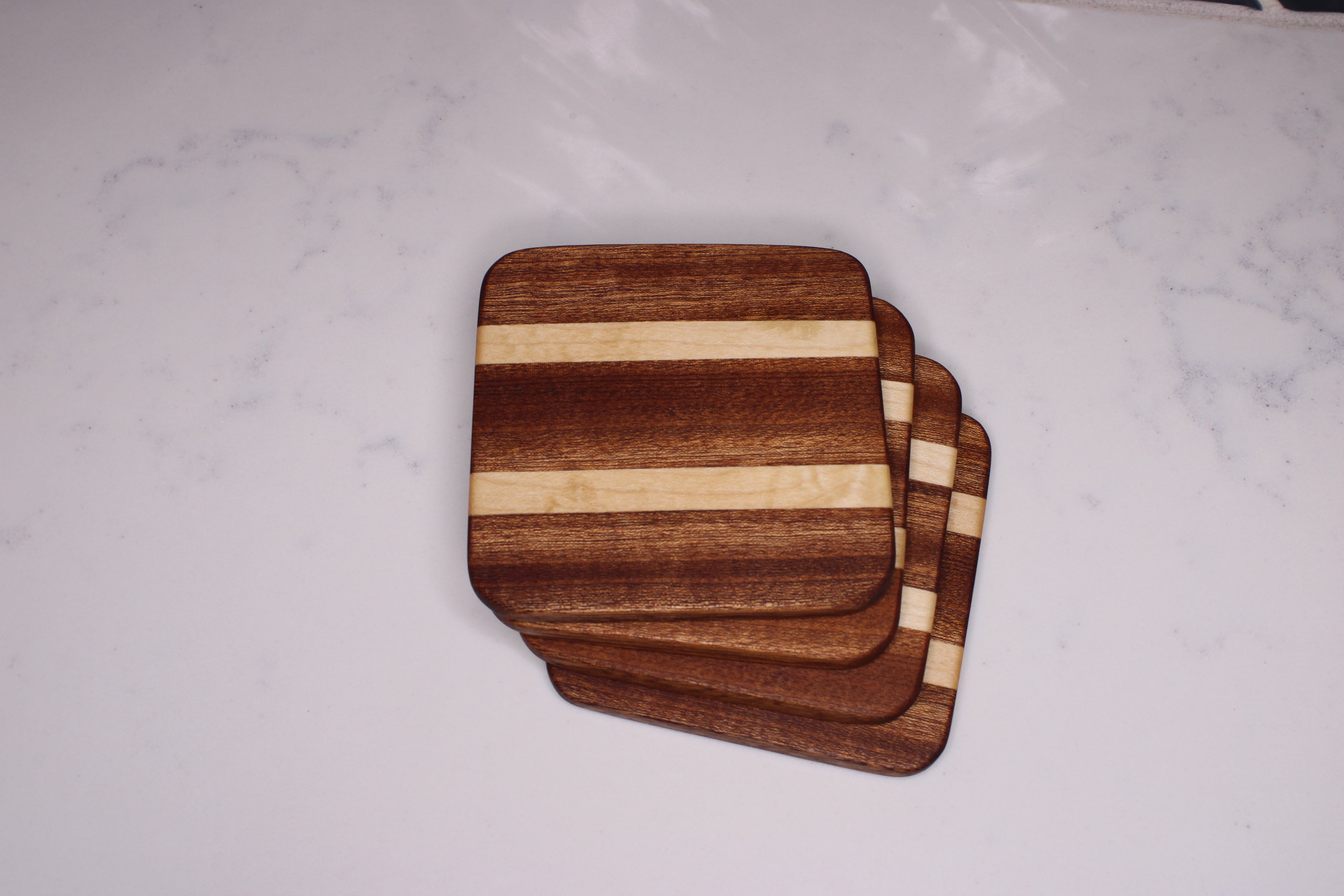 Sapele/ Maple Hardwood Coasters- Set of 4