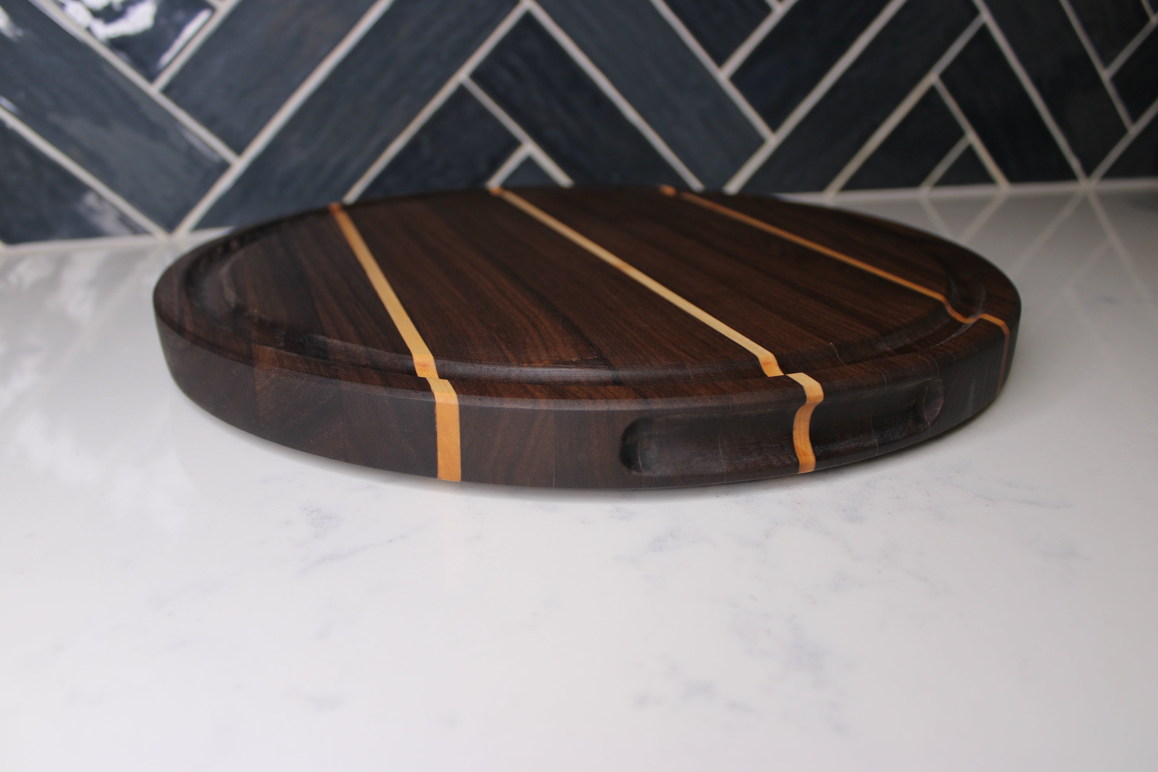 Walnut/ Maple Round Edge Grain Cutting Board- 14” Diameter