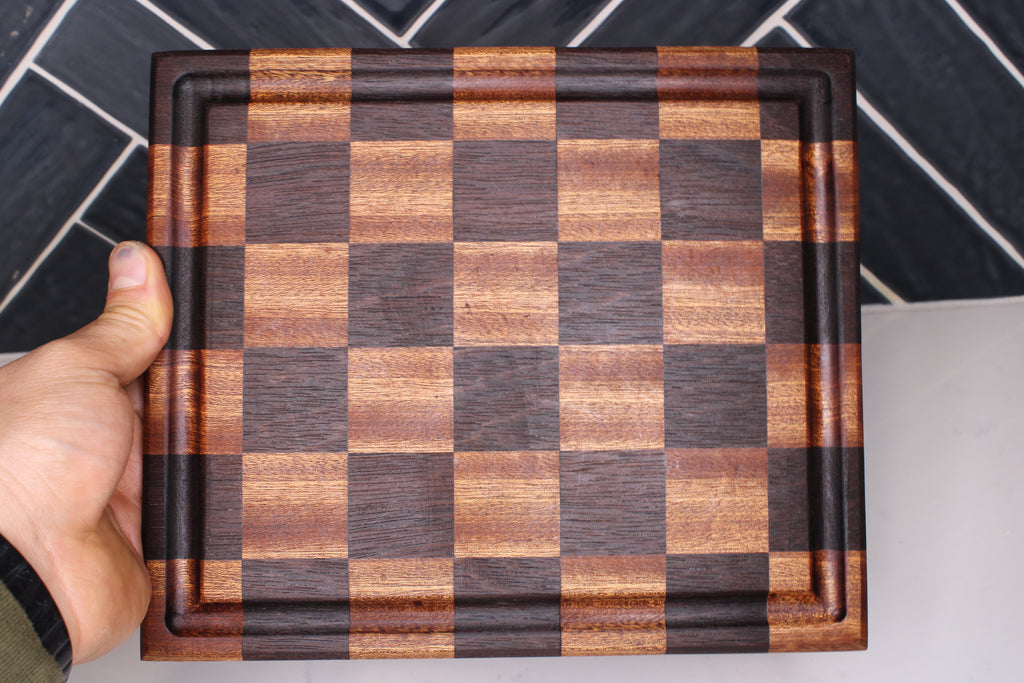 Sapele/ Peruvian Walnut Face Grain Cutting Board- 10" x 8"